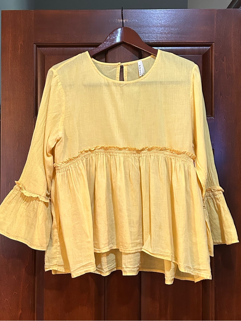 Roper XL Yellow Cotton Peasant Blouse Tiered Bell Sleeve Boho